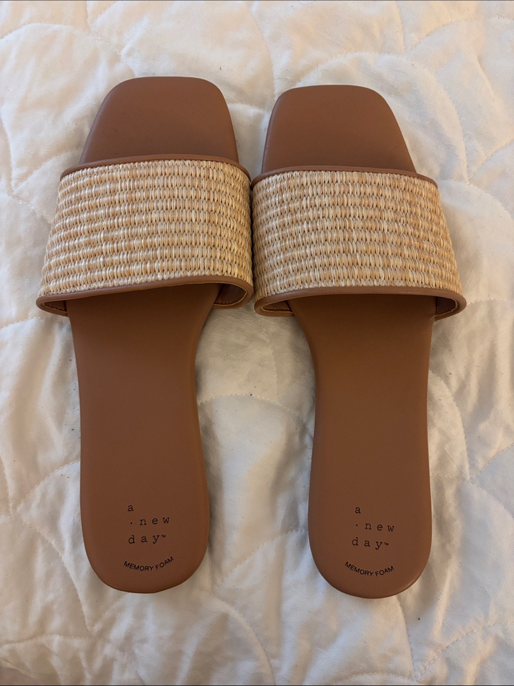 a new day Tan Woven Strap Slide Sandals